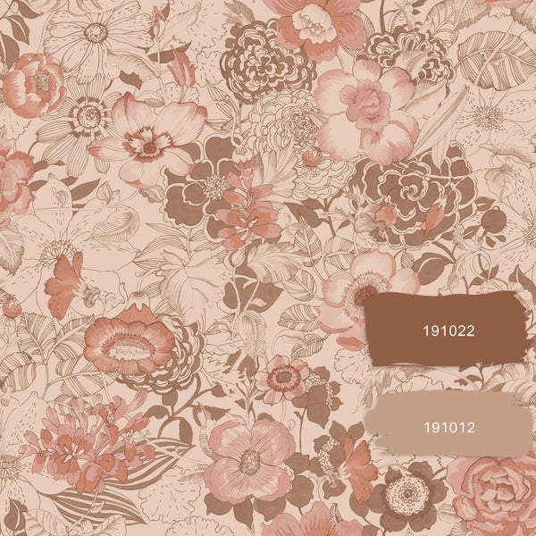 ESTAhome Tapete Blumenmuster Terrakottarosa - 53 cm x 10.05 m - 139766