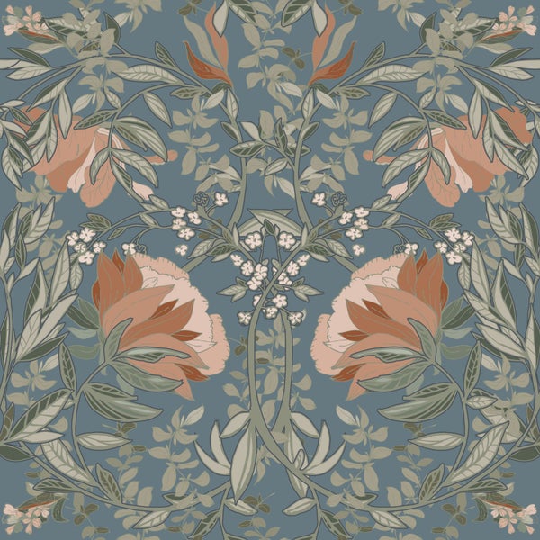 ESTAhome Tapete Blumenmuster im Jugendstil Graublau - 53 cm x 10.05 m - 139643