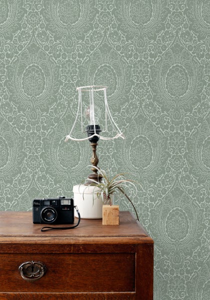 ESTAhome Tapete Ornamente Graugrün - 50 x 900 cm - 139633