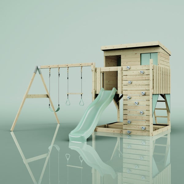 OutdoorToys Spielturm Nils aus Holz in Grün Trapezstange