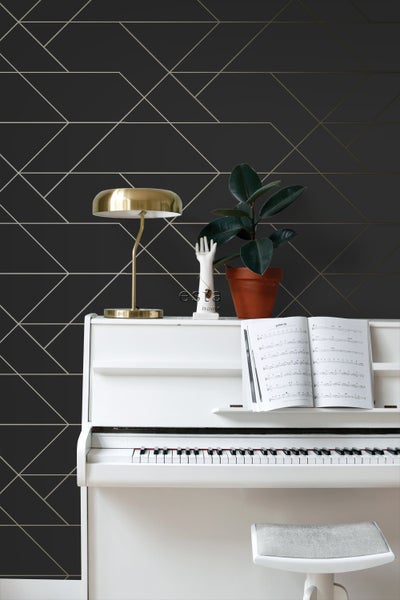 ESTAhome Tapete grafische Linien Schwarz und Gold - 53 cm x 10.05 m - 139144