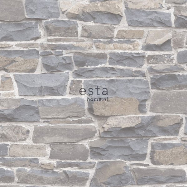 ESTAhome Tapete Stein-Optik Hellgrau und Beige - 53 cm x 10.05 m - 138518