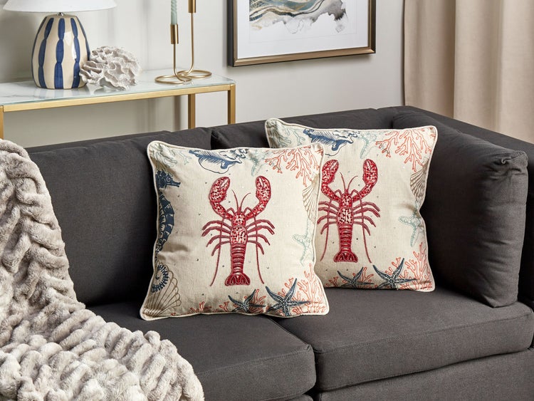 Dekokissen 2er Set KELP Leinen 45 x 45 cm Beige Tiermuster