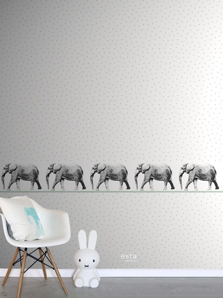 ESTAhome XXL-Tapetenbordüre Elefant Schwarz und Weiß - 400 cm x 23,25 cm - 158710