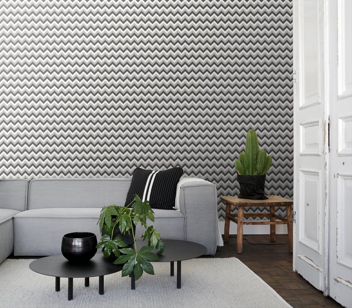 ESTAhome Tapete Zickzack-Motiv Schwarz und Grau - 53 cm x 10.05 m - 138138