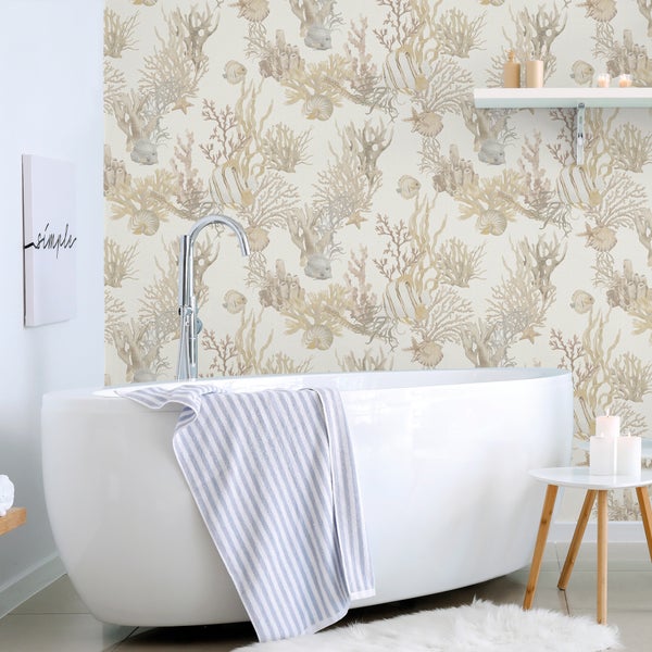 Sanders und Sanders Tapete Unterwasserwelt Beige - 53 cm x 10 m - 640221