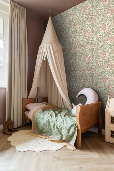 ESTAhome Tapete Blumen Graugrün und Terrakotta - 50 x 900 cm - 131028