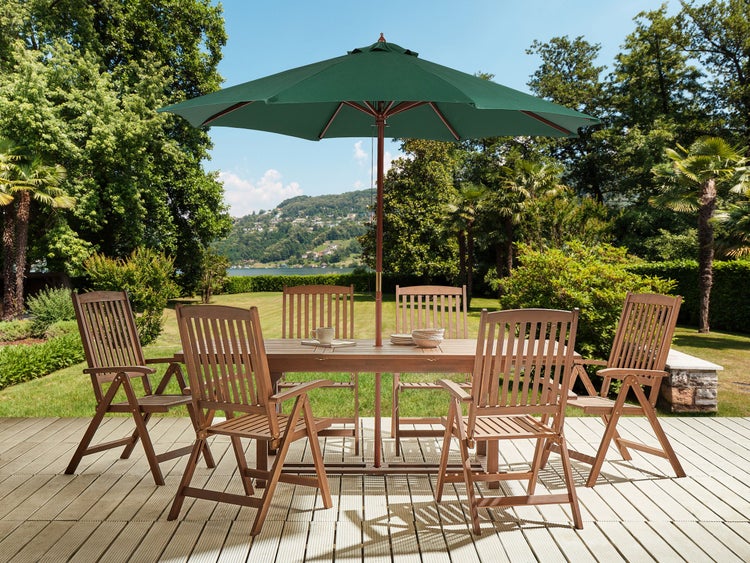 Gartenmöbel Set 6-Sitzer AMANTEA mit Schirm Akazienholz Grün