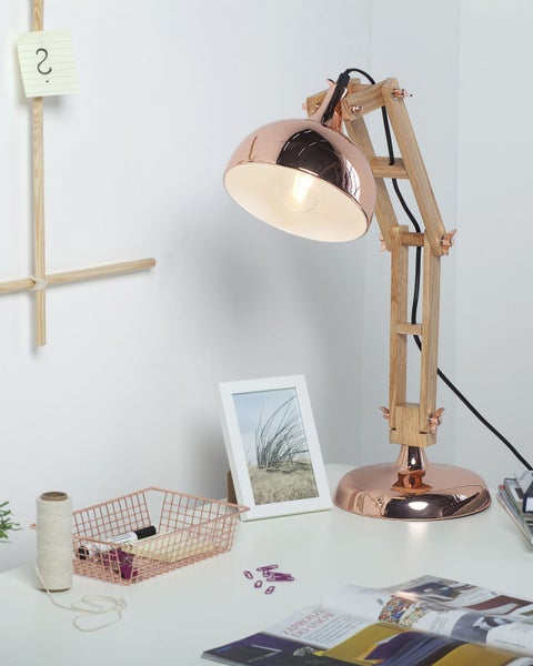 Schreibtischlampe SALADO verstellbar Holz Kupfer