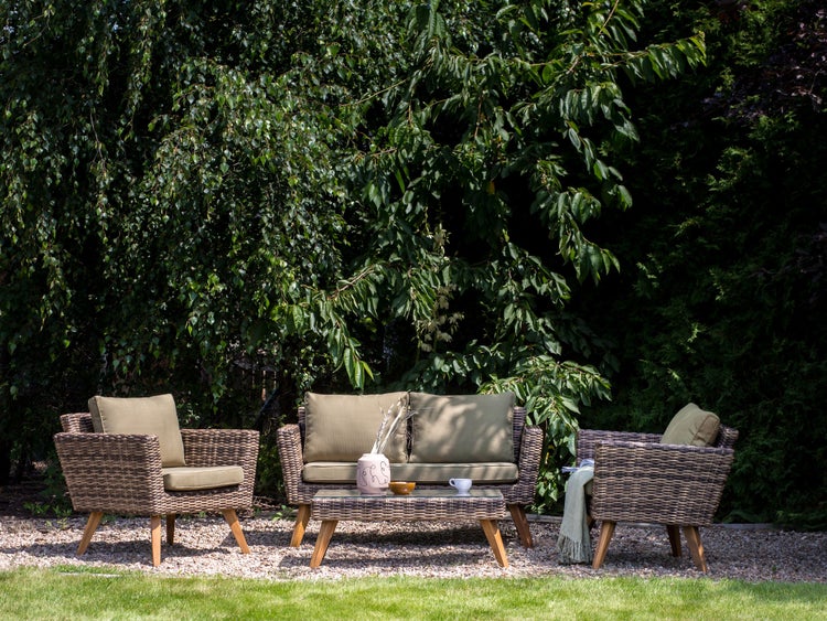 Lounge Set mit Tisch 4-Sitzer VITTORIA Polyrattan Olivgrün