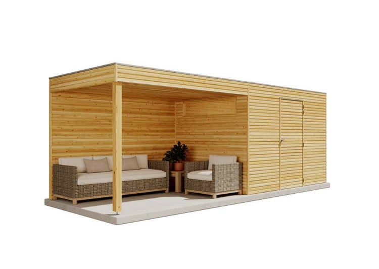 Alpholz Gerätehaus QB (optional mit Schleppdach Gartenhaus aus Holz in Grün, Holzhaus mit 28 mm Wandstärke inklusive Schleppdach, Blockbohlenhaus mit Montagematerial imprägniert 11x3m