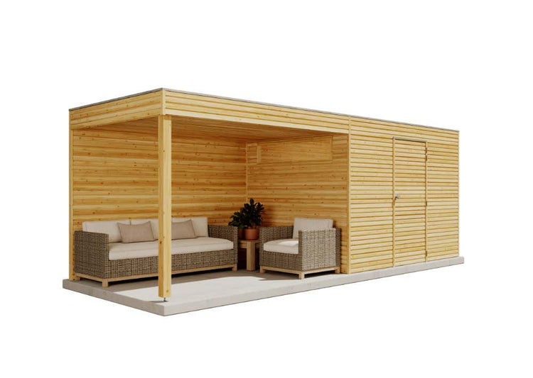 Alpholz Gerätehaus QB (optional mit Schleppdach Gartenhaus aus Holz in Grün, Holzhaus mit 28 mm Wandstärke inklusive Schleppdach, Blockbohlenhaus mit Montagematerial imprägniert 5,9x2,1m