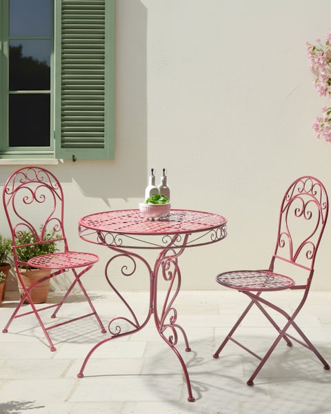 Gartensitzgruppe mit Tisch und zwei Stühlen aus Metall