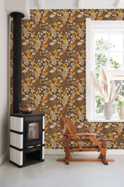 ESTAhome Tapete tropische Blätter und Blüten Braun und Mehrfarbig - 50 x 900 cm - 130997