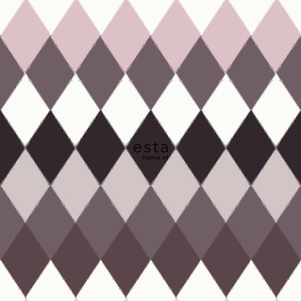ESTAhome Tapete Karomuster in Leinen-Optik Violett- und Taupe-Schattierungen - 53 cm x 10.05 m - 148681