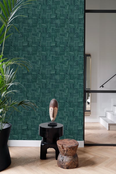 Origin Wallcoverings Tapete quadratische Holzstücke Petrolblau - 50 x 900 cm - 347933
