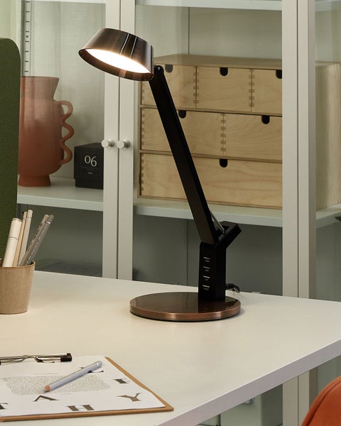 LED Schreibtischlampe CHAMAELEON mit Dimmer Metall Kupfer