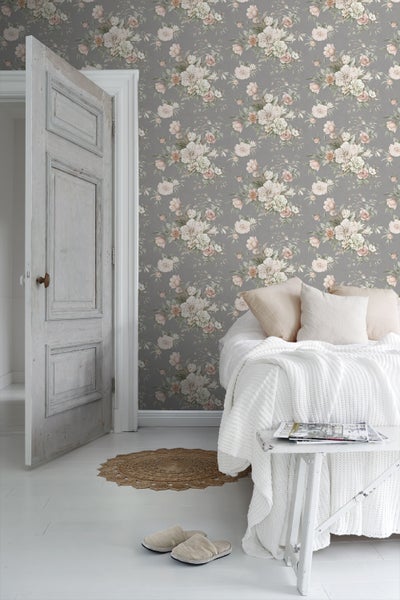 Borastapeter Tapete Blumenstillleben Grau - 53 cm x 10.05 m - 660261