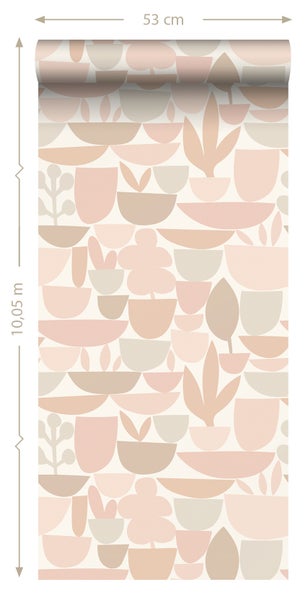ESTAhome Tapete Keramik und Pflanzen Beige - 50 x 900 cm - 131072
