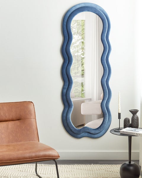 Wandspiegel LACS 57 cm 160 cm Samtstoff Blau