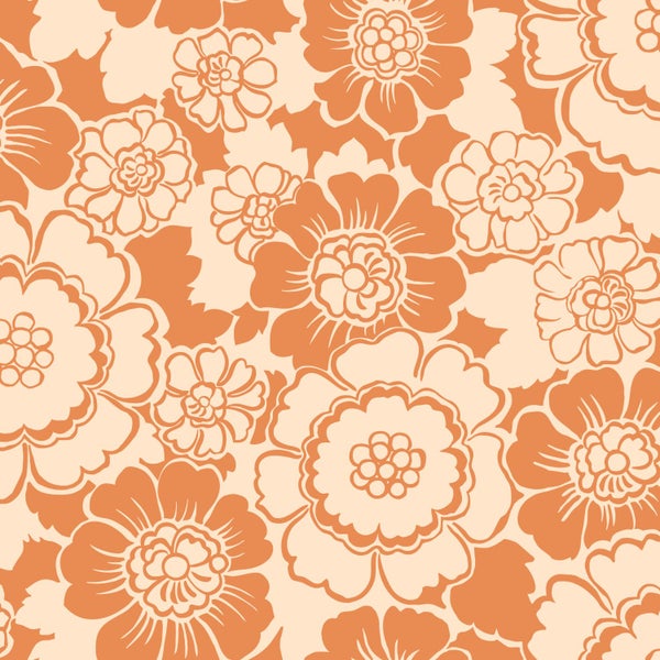 ESTAhome Tapete Retro Blumen Orange - 50 x 900 cm - 131524