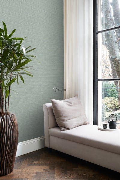 Origin Wallcoverings Tapete Gewebeoptik Seladongrün - 0,53 x 10,05 m - 347654