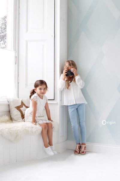 Origin Wallcoverings Fototapete Karomuster Pastellblau und Pastell Mintgrün - 300 x 279 cm - 357210