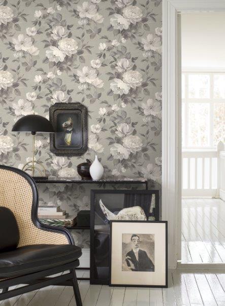 Borastapeter Tapete Blumen Grau - 53 cm x 10.05 m - 660431