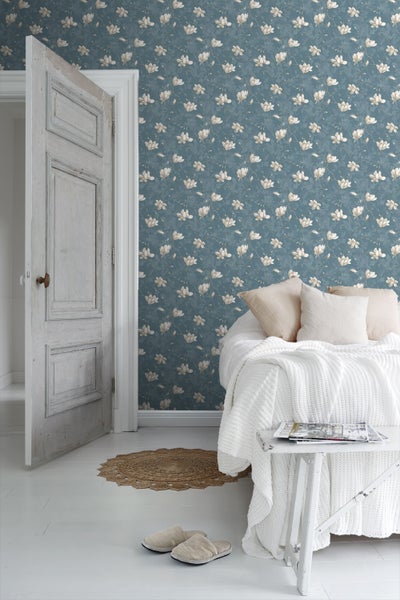 Borastapeter Tapete Magnolie Graublau - 53 cm x 10.05 m - 660433