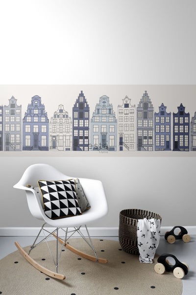 ESTAhome XXL-Tapetenbordüre Amsterdamer Grachtenhäuser Blau - 50 x 400 cm - 157713