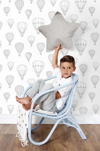 ESTAhome Tapete Luftballons Grau und Weiß - 50 x 900 cm - 139718