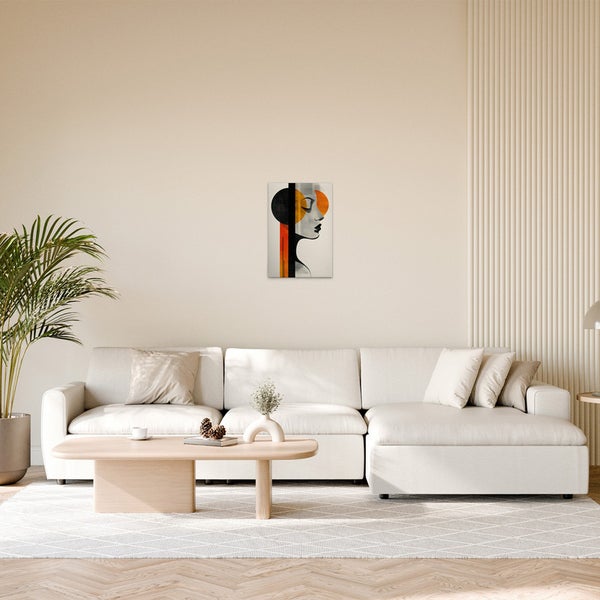 Dekoratives Wandbild im Wohnzimmer mit abstraktem Frauengesicht