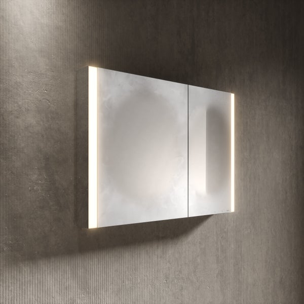 KEUCO Royal Mia Aufputz-LED-Spiegelschrank 100cm, 2 Türen, Spiegelheizung, asymmetrisch, Seiten verspiegelt