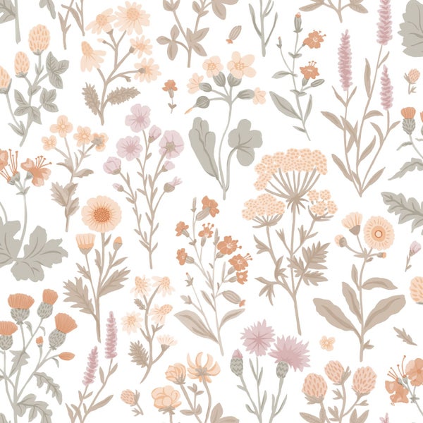 Sanders und Sanders Tapete Feldblumen Helllila, Terrakotta, Gelb und Grün - 50 x 900 cm - 935383