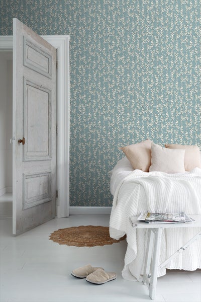 Sanders und Sanders Tapete Blüte Graublau und Weiß - 53 cm x 10 m - 640179