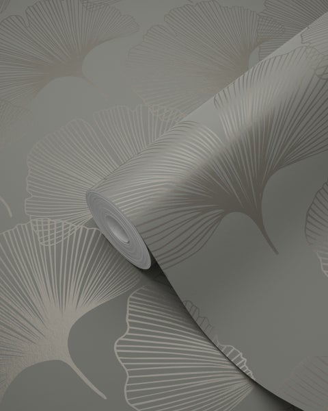 Origin Wallcoverings Tapete Ginkgoblätter Grau - 53 cm x 10.05 m - 347731
