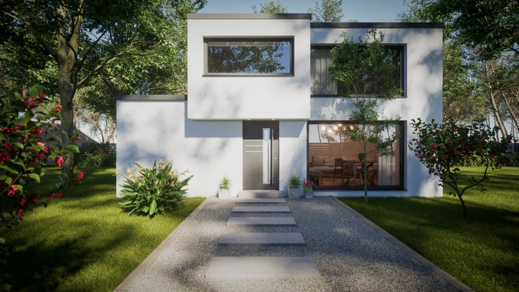 Querschnitt eines Fensterrahmens mit Mehrfachverglasung und Holz