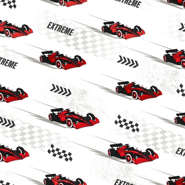 Nahtloses Muster mit Rennwagen, Zielflaggen und Richtungspfeilen