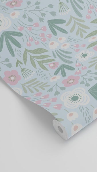 ESTAhome Tapete Blumen Grün und Rosa - 50 x 900 cm - 131066
