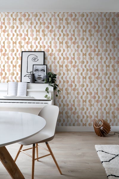 ESTAhome Tapete grafisches Motiv Terrakotta, Rosa und Beige - 50 x 900 cm - 139621