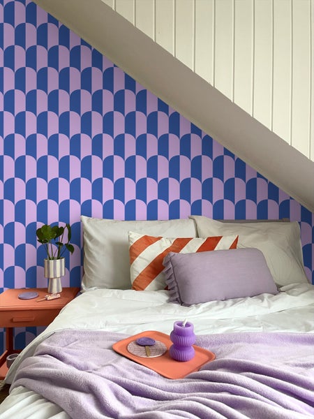 ESTAhome Tapete Art Decó Muster Violett und Königsblau - 53 cm x 10.05 m - 139983