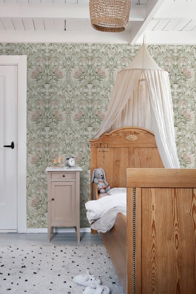 ESTAhome Tapete Blumenmuster im Jugendstil Sandbeige und Altrosa - 53 cm x 10.05 m - 139418