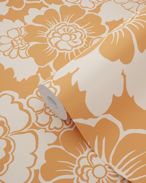 ESTAhome Tapete Retro Blumen Orange - 50 x 900 cm - 131524