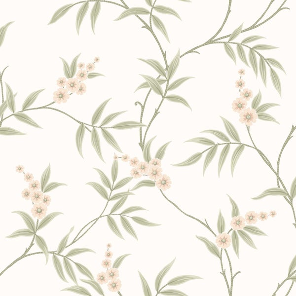 Borastapeter Tapete Blätter und Blumen Grün und Weiß - 53 cm x 10.05 m - 662629
