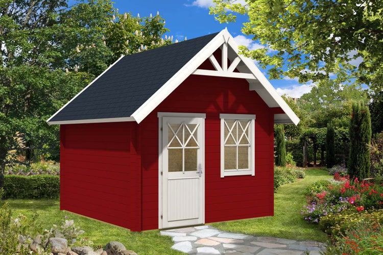 Alpholz Schwedenhaus-28 Gartenhaus aus Holz Holzhaus mit 28 mm Wandstärke, Blockbohlenhaus mit Montagematerial imprägniert 3,3x3,3m