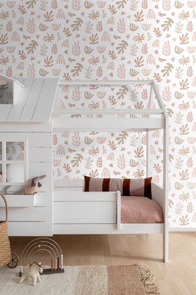 ESTAhome Tapete Pflanzen im Matisse-Stil Beige, Rosa und Weiß - 50 x 900 cm - 131017