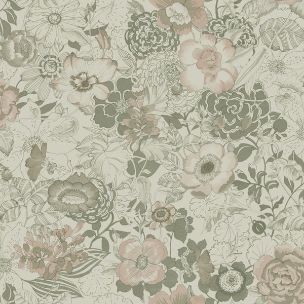 ESTAhome Tapete Blumenmuster Graugrün - 50 x 900 cm - 139765