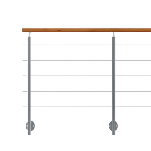 Geländer mit Holzhandlauf und Edelstahlseilen