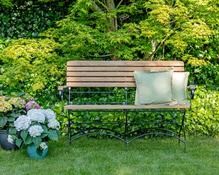 Teak Gartenbank Stahl und Teakholz 2-Sitzer klappbar wetterfest premium