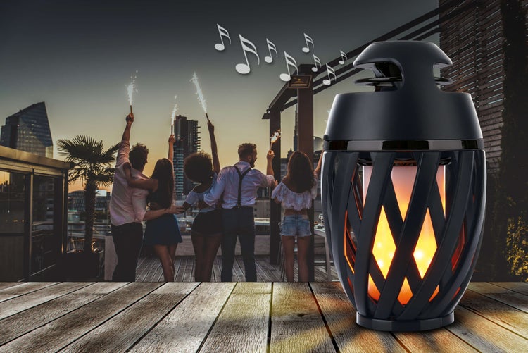 LED-Tischleuchte MUNA mit Bluetooth-Lautsprecher für Außen,  aus schwarzem Kunststoff, mit integrierter LED, 16,5 cm hoch